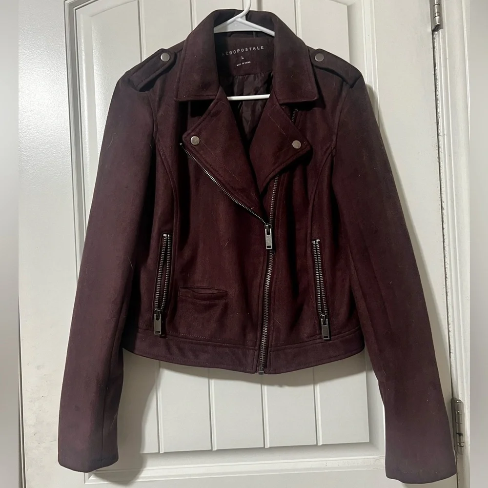 Purple suede moto jacket - Picture 1 of 2